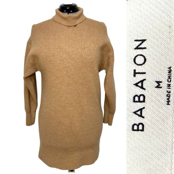 Babaton Maclean Merino Wool Mini Dress Oversized Ribbed Turtleneck Sweater Sz: M - Picture 1 of 11